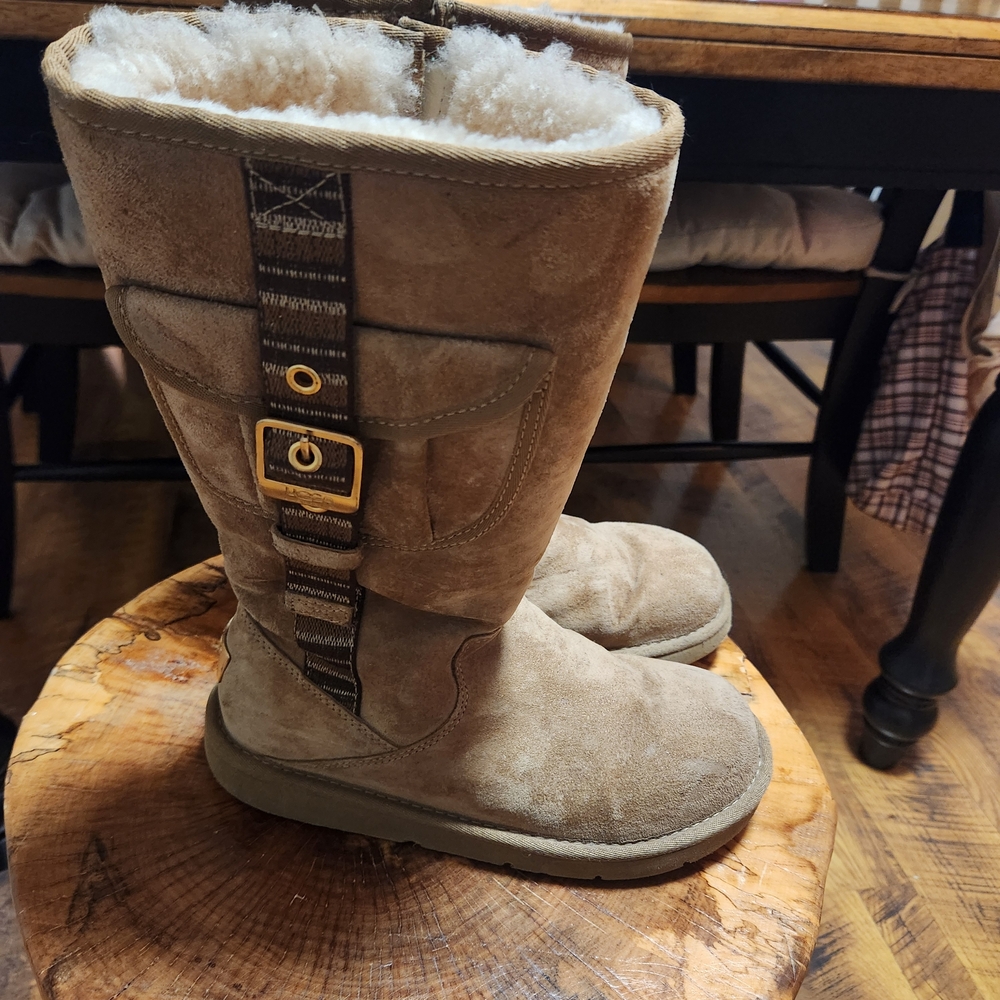 Tan Suede Boots with Buckle Detail